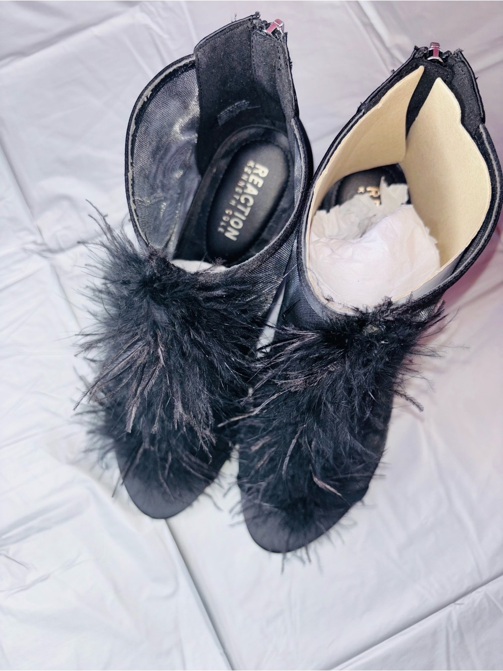 Reaction by Kenneth Cole Black Feather Peep Toe Ankle Booties 9.5